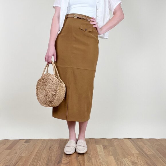 Vintage European Column Midi Maxi Skirt Front Slit Vent High Rise Waisted Casual - Picture 6 of 6